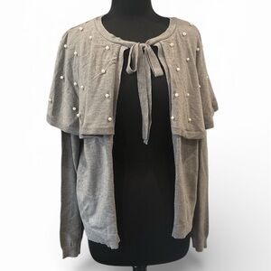 Badgley Mischka Gray Pearl-Accented Sweater